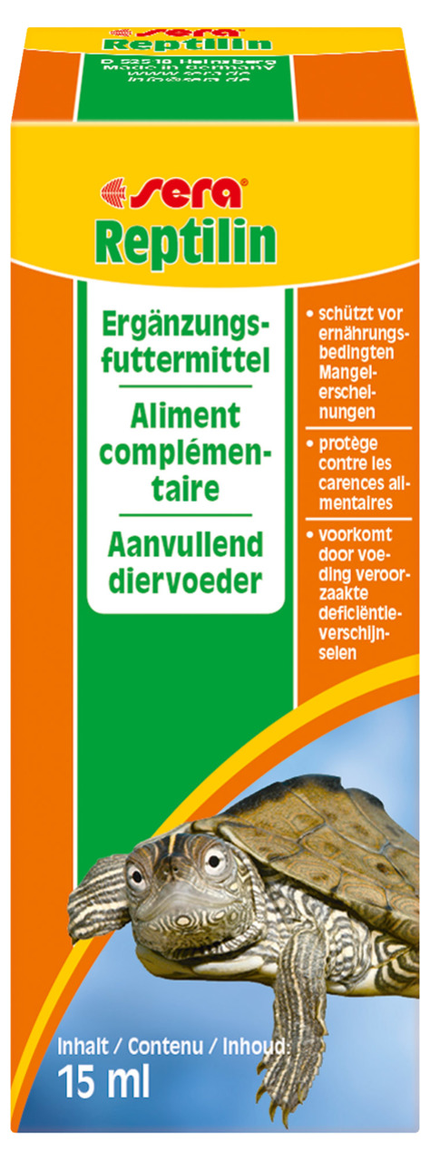 Sera Reptilin, Ergänzungsfutter f. Reptilien (Schildkröten), 15 ml, beugt ernährungsbedingten Mangelerscheinungen vor.