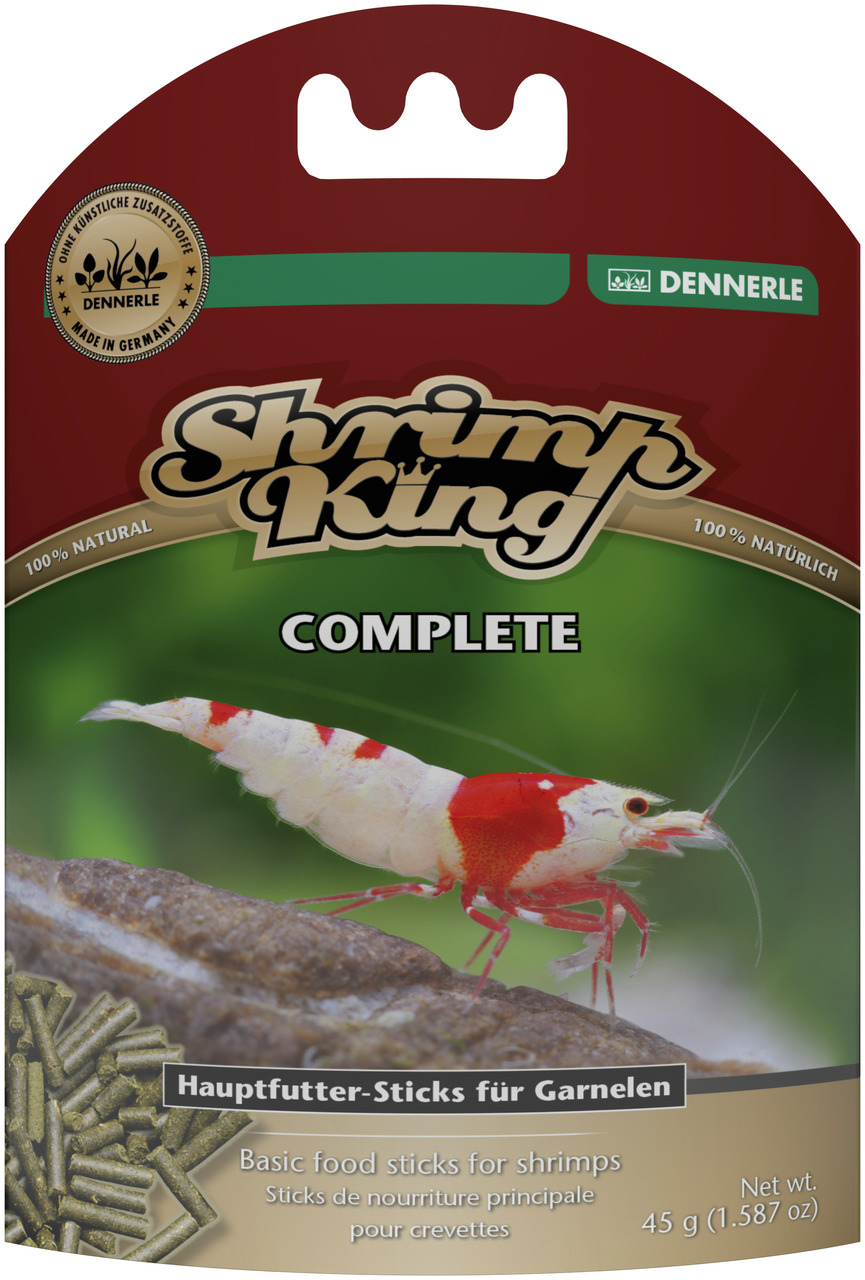 Dennerle Shrimp King Complete, Hauptfutter-Sticks für Garnelen, 45 g, 100 % natürlich, ohne künstl. Zusätze, für Aquaristik-Fans.