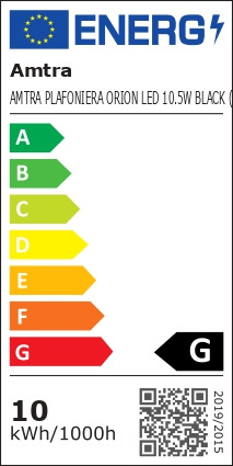 Amtra Plafoniera Orion LED 10.5W, Schwarz, Energieeffizienz G, Verbrauch 10 kWh-1000h, EU-Label mit QR-Code, Jahr 2019-2015.