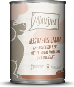 Mjamjam Hundefutter, Herzhaftes Lamm & Reis, frische Tomaten, Chiasaat, ohne Gluten, viel Fleisch, 400 g.