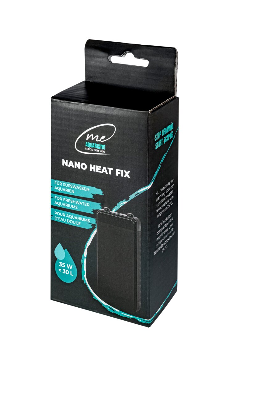 ME Aquaristic Nano Heat Fix Heizgerät für Süßwasseraquarien, 35 W für Aquarien bis 30 Liter, schwarz verpackt.