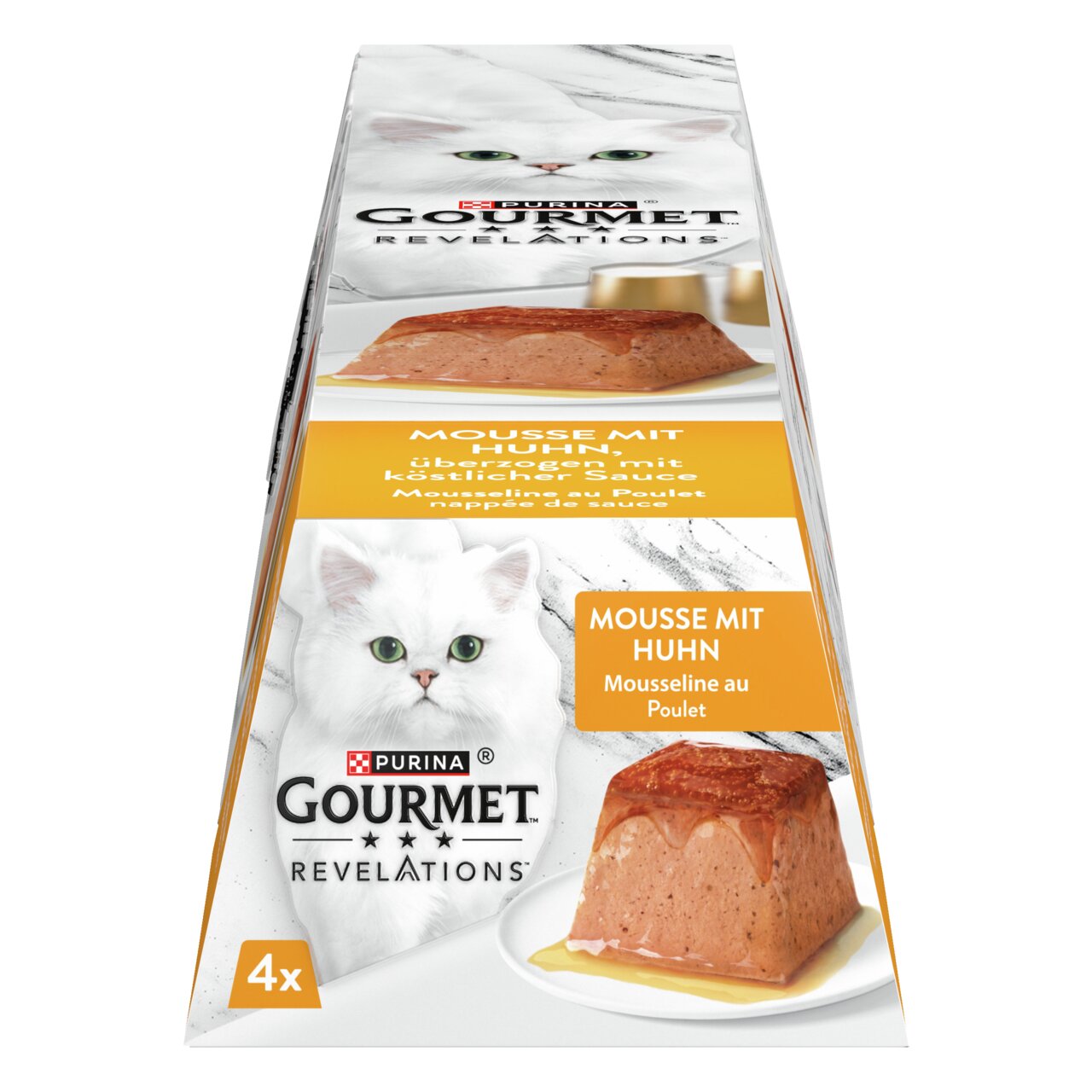 PURINA GOURMET Revelations Mousse mit Huhn in Sauce, Katzenfutter für ausgewachsene Katzen, 4x57g.