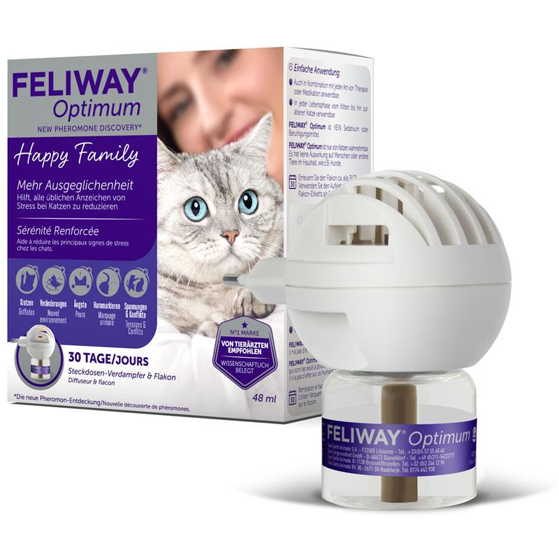 Feliway Optimum Steckdosen-Verdampfer (48 ml) für Katzen: reduziert Stress, empfohlen von Tierärzten, reicht für 30 Tage.