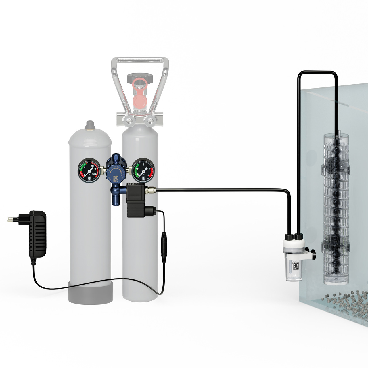 JBL ProFlora CO2-Düngesystem für Aquarien: Fördert Pflanzenwachstum. Enthält CO2-Flasche, Druckminderer, Magnetventil, Schlauch, Reaktor.