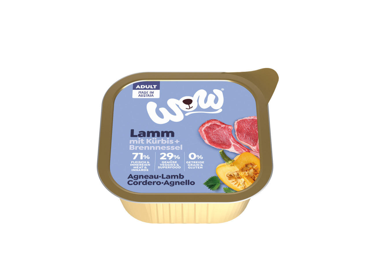 Sparpaket 11 x 150 g Wow Adult Lamm mit Kürbis + Brennnessel Hunde Nassfutter