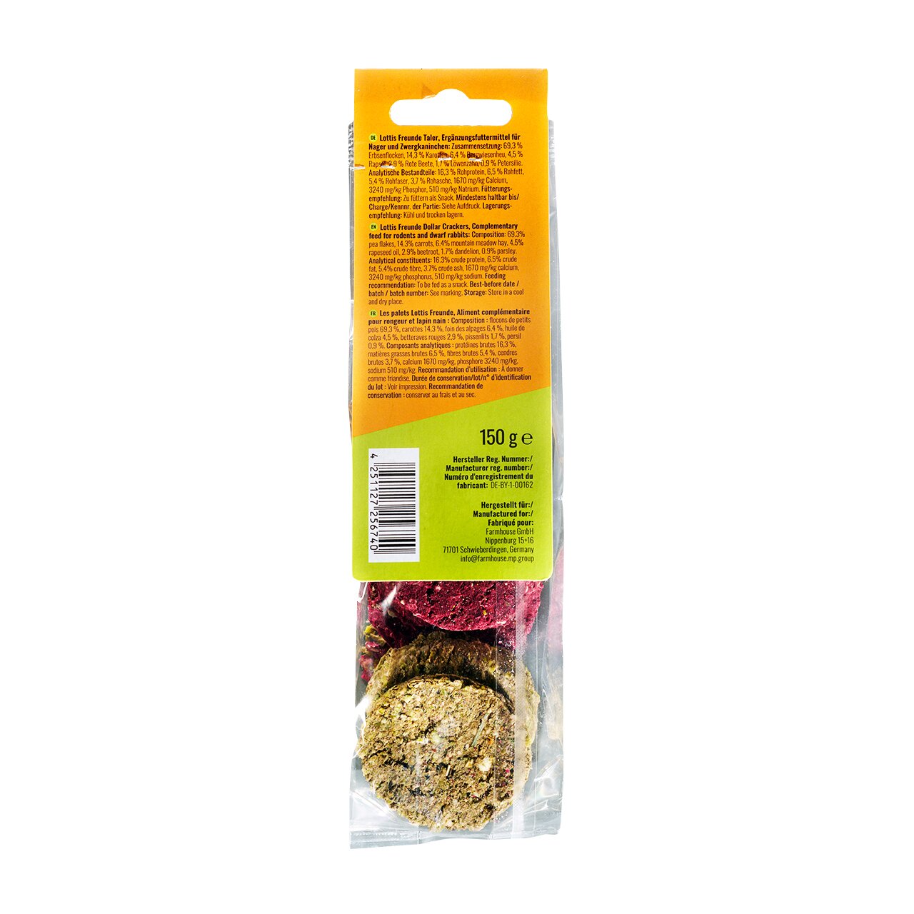 Lottis Freunde Taler, Ergänzungsfutter für Kaninchen und Nager, Geschmacksrichtung Gemüse, 150 g, natürliche Zutaten.