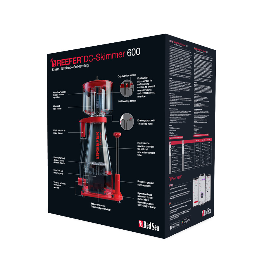 Red Sea Reefer DC-Skimmer 600: Abschäumer für Meerwasseraquarien, mit Sensor, großer Reaktionskammer, Zahnradsteuerung.