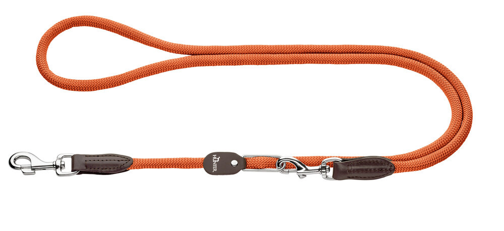 HUNTER Hundeleine, Nylon, orange, für Hunde aller Größen, mit Metallkarabiner & Lederdetails, ideal für Spaziergänge & Training.