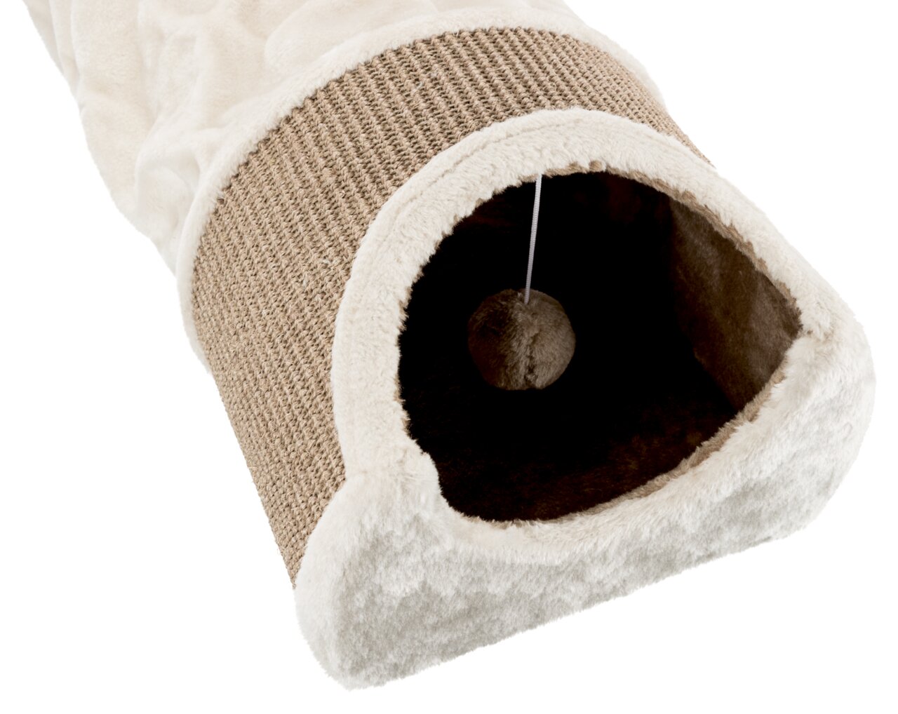 TRIXIE Spieltunnel für Katzen, Plüsch (Creme) & Sisal (Beige), mit Spielball, ideal für Spiel & Rückzug, für alle Katzenrassen.