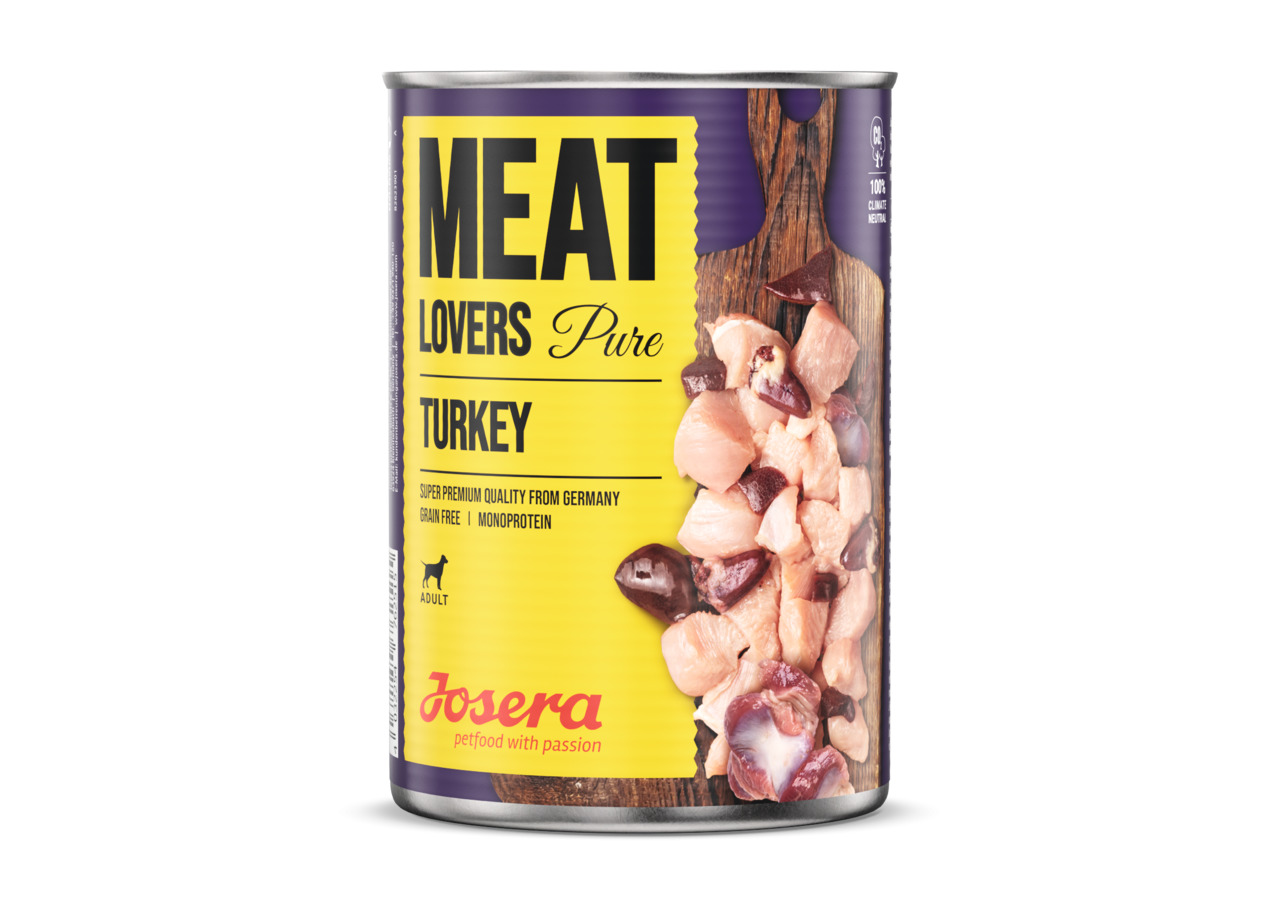 Josera Meat Lovers Pure Turkey, Nassfutter f. Hunde, getreidefrei, Monoprotein, aus Deutschland, 400 g, Geschm.: Truthahn.