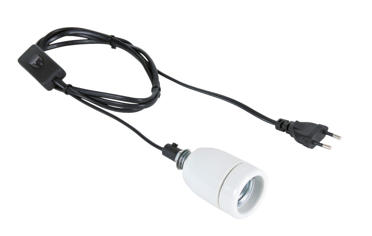 TRIXIE Reptilien-Lampenfassung, weiß, mit Kabel+Schalter, für Terrarien, Reptilienhalter, für Wärme--UV-Lampen, EU-Stecker.