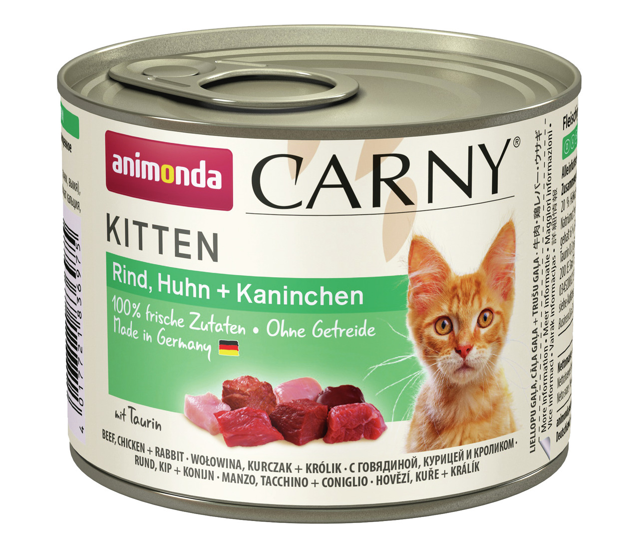 animonda Carny Kitten Nassfutter, Rind-Huhn-Kaninchen, für Kätzchen, 200 g, 100 % frisch, ohne Getreide-Zucker, mit Taurin.