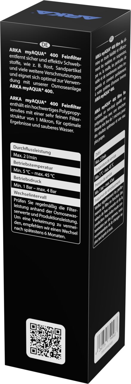 ARKA myAQUA 400 Feinfilter für Osmoseanlagen, für Aquaristik, entfernt Schwebstoffe und Sand, 1 Mikron Filterfeinheit.
