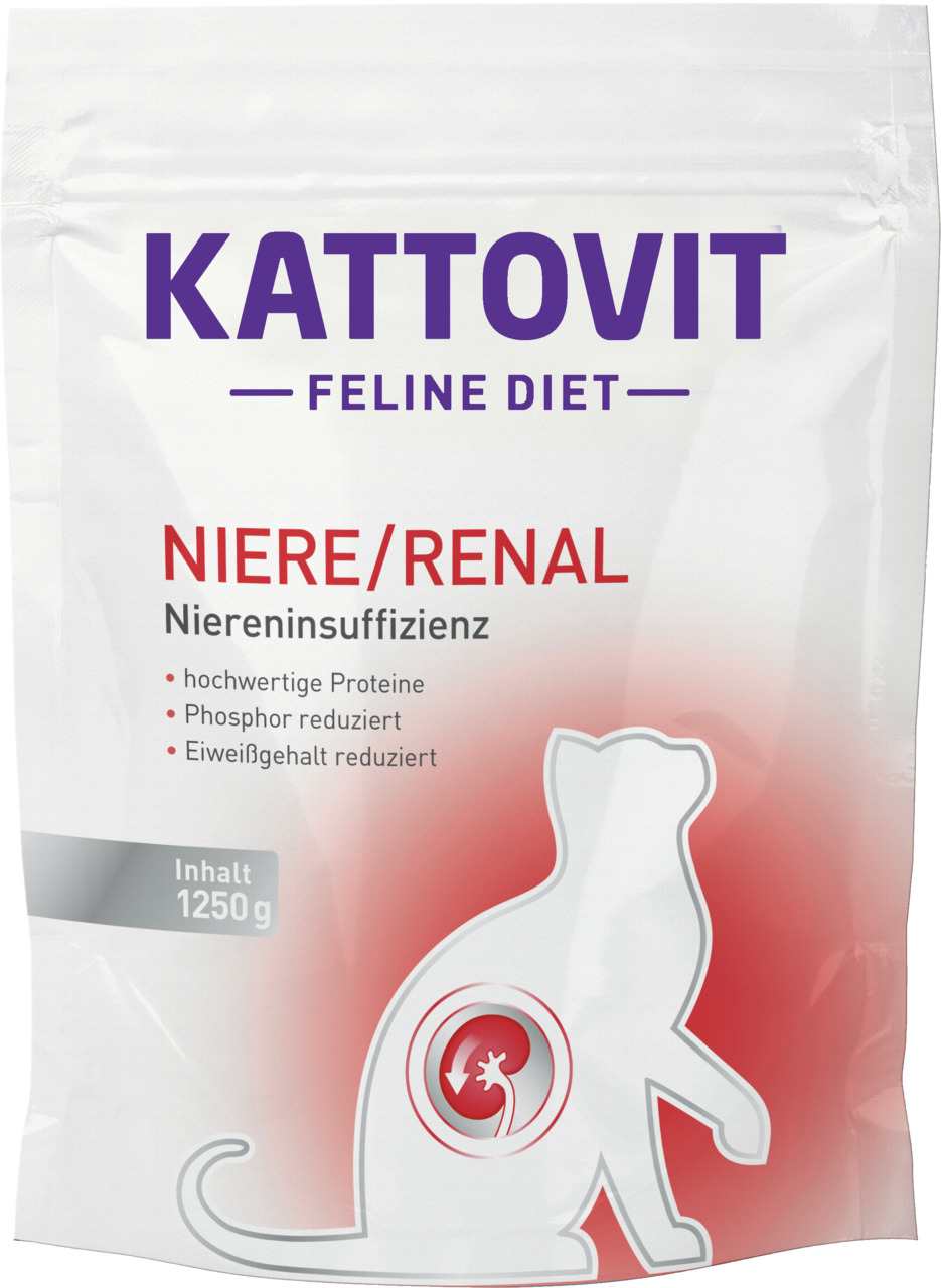 Kattovit Feline Diet Niere/Renal, 1250 g, für Katzen mit Niereninsuffizienz, hochwertige Proteine, reduzierter Phosphor- & Eiweißgehalt.