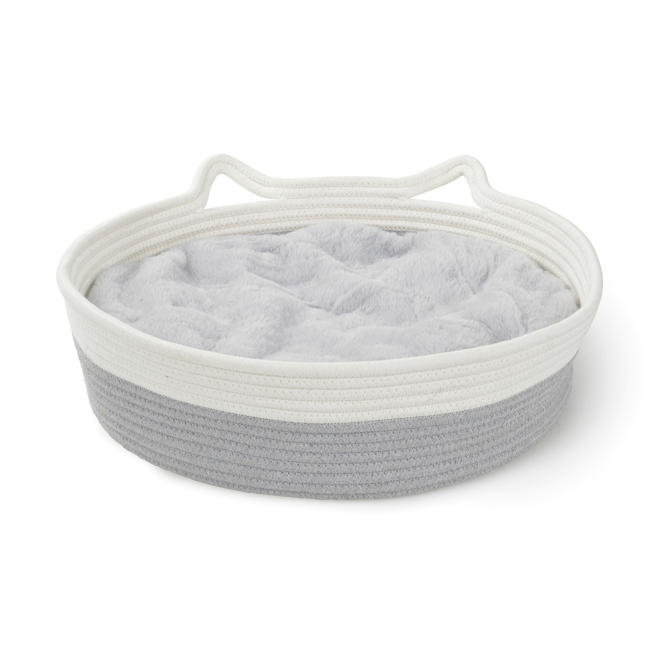 AniOne Katzenbett, rund, für Katzen, Weiß/Grau, mit weicher Plüschpolsterung, Komfort+Wärme, modernes Design, ideal als Rückzugsort.