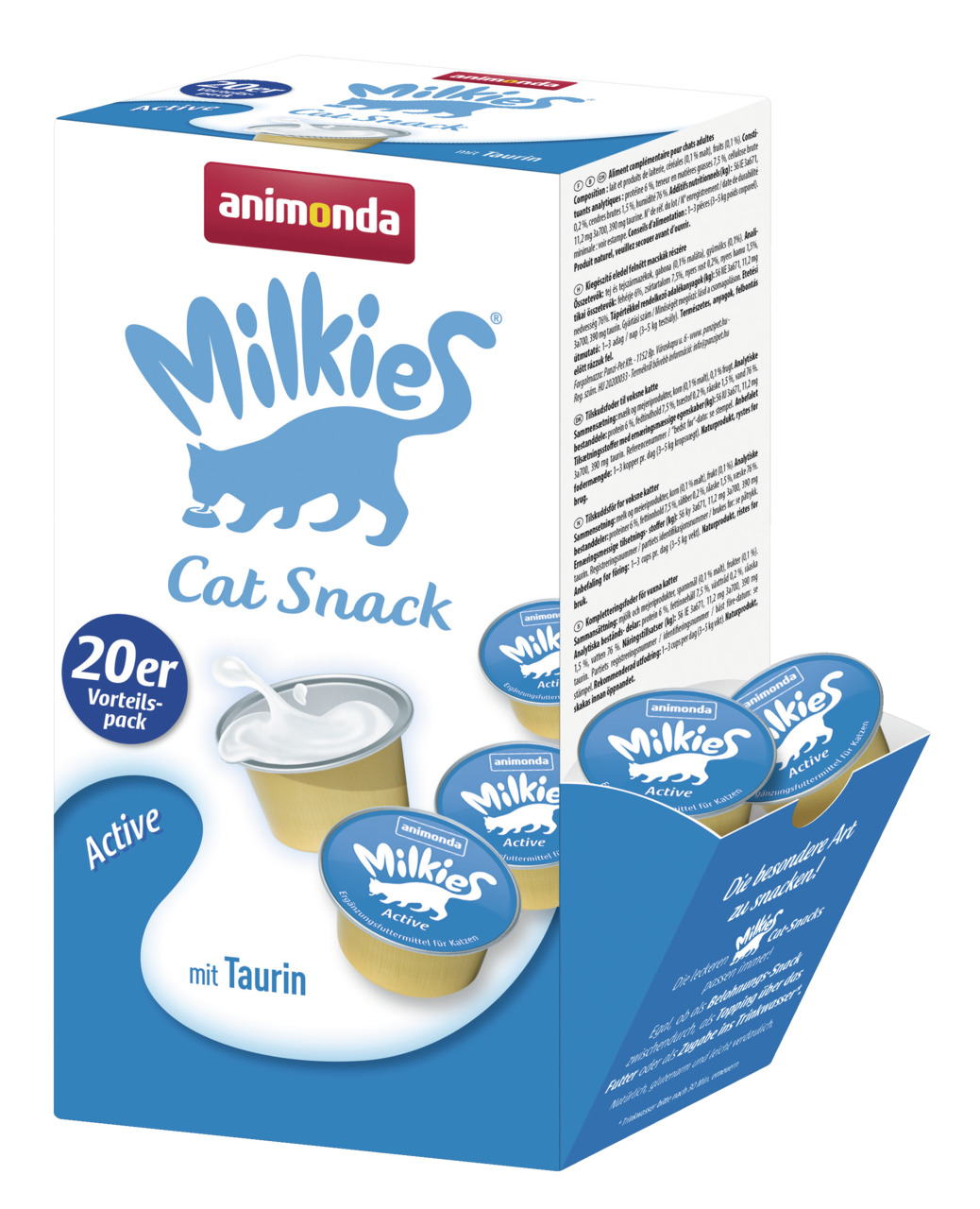 Animonda Milkies Cat Snack Active, 20er-Pack, für ausgewachsene Katzen, Geschmacksrichtung Active mit Taurin für Vitalität.