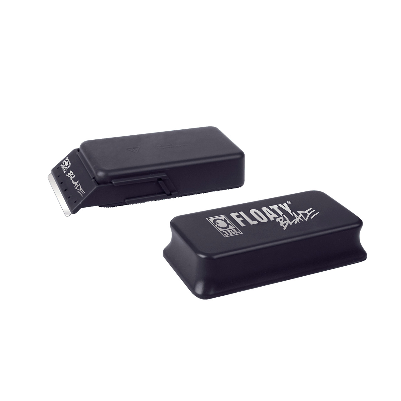 JBL Floaty Blade: schwimmendes Reinigungswerkzeug für Aquarien, verhindert Kratzer, 2 schwarze Teile, Magnetfeld, abgerundete Kanten.