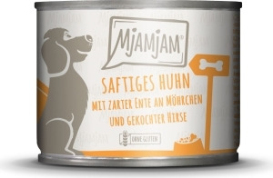 Mjamjam Hundefutter, Saftiges Huhn mit zarter Ente, glutenfrei, 400 g.