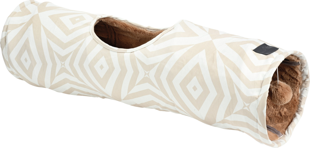 Katzentunnel "More For", beige-weiß, Plüsch, mit Sichtfenster, für Katzen, spielerischer Rückzugsort.