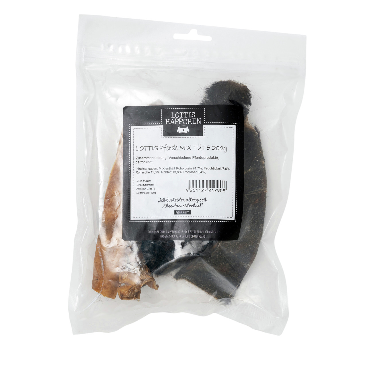 LOTTIS HÄPPCHEN: LOTTIS Pferde MIX Tüte 200g, Trockenfutter f. Hunde, natürl. Snack aus getrockn. Pferdeprodukten, 200g.
