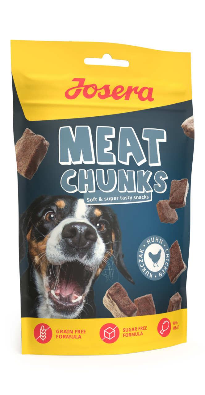 Josera Meat Chunks, Hundesnacks mit Huhn, getreidefrei, zuckerfrei, 90 % Fleisch, für Hunde.