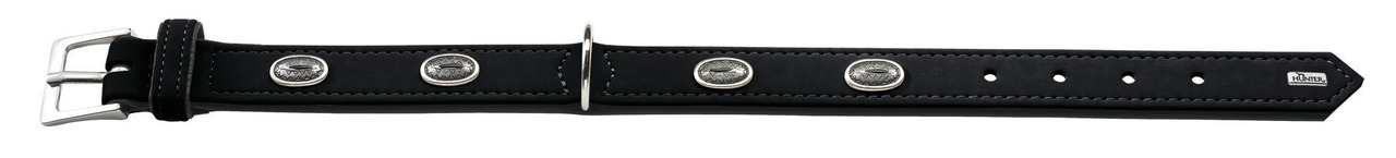 HUNTER Hundehalsband, Leder, oval-silberne Verzierungen, für alle Hundegrößen, robuste Metallschnalle, stilvolles Design.