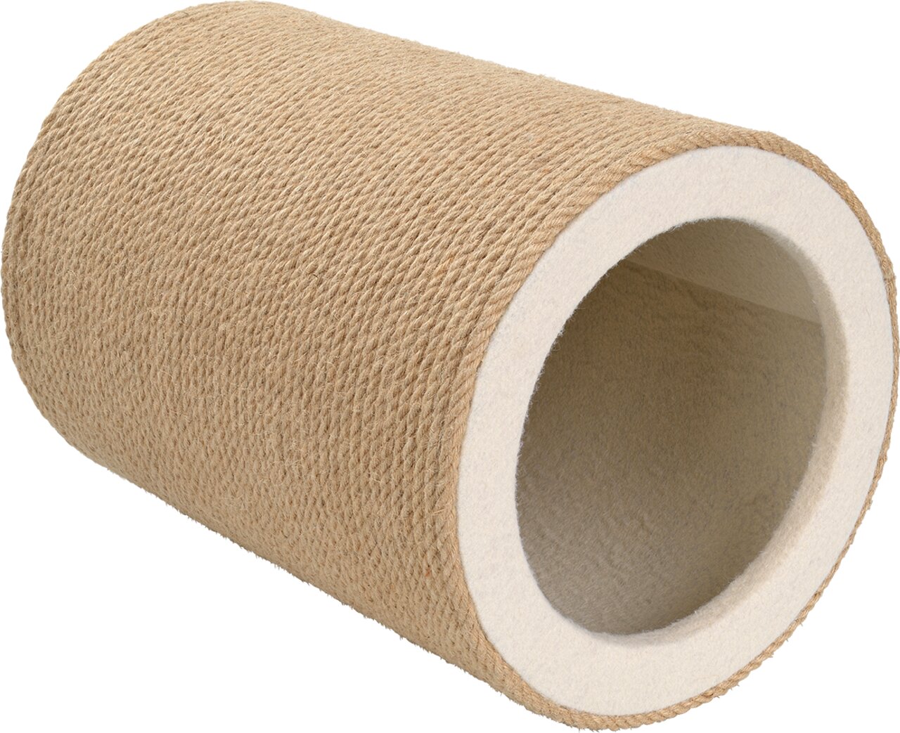 Kratztonne für Katzen von MORE, ideal zum Spielen und Kratzen, beige Farbe, robustes Sisalgeflecht, Maße erkennbar: nicht angegeben.