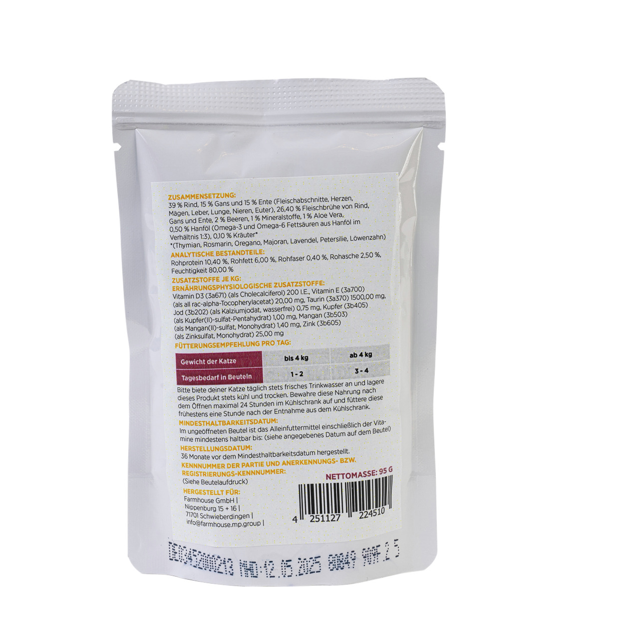 Fressnapf MINCAS HÄPPCHEN Nassfutter f. ausgew. Katzen, Geschm.: Rind, Gans, Ente, 95 g.