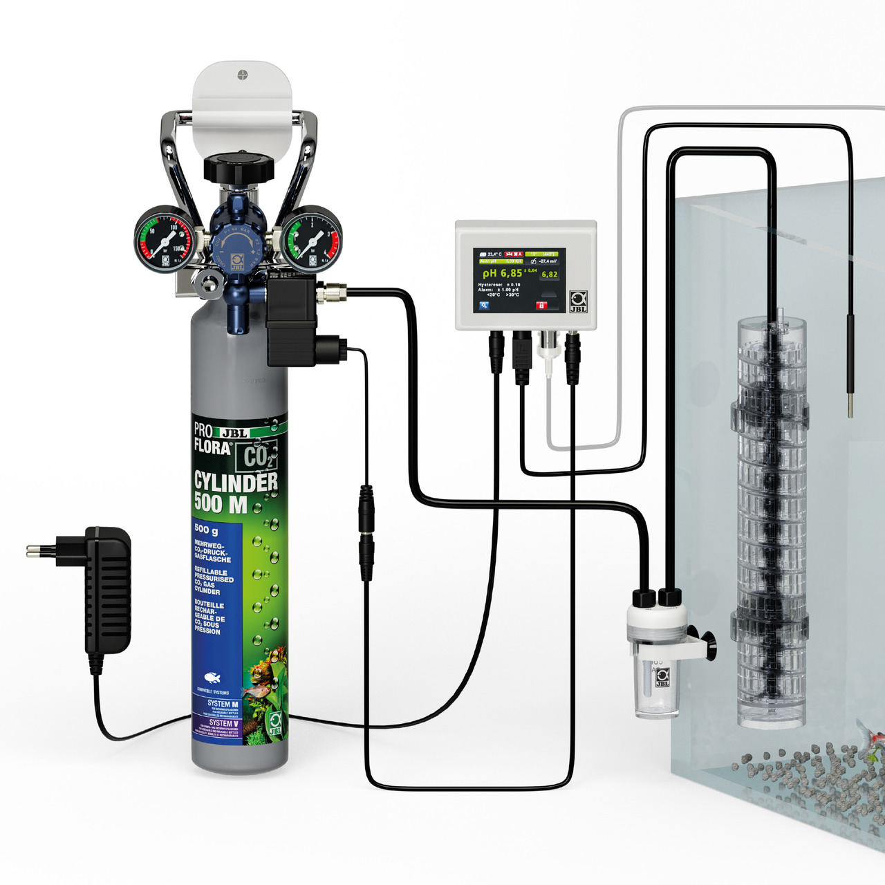 JBL ProFlora CO2-System 500 M: CO2-Düngesystem für Aquarien, 500 g Flasche, Zubehör, präzise Dosierung, fördert Pflanzenwachstum.