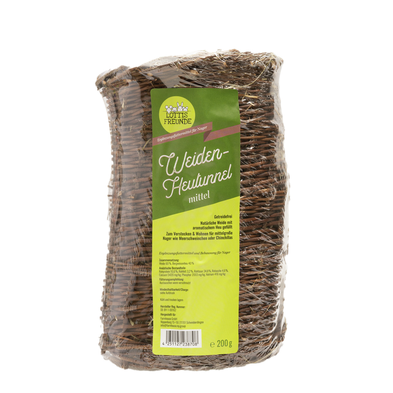 Lottis Freunde Weiden-Heutunnel mittel, 200 g, für mittelgr. Nager (z. B. Meerschweinchen), aus Weide, gefüllt mit aromat. Heu.