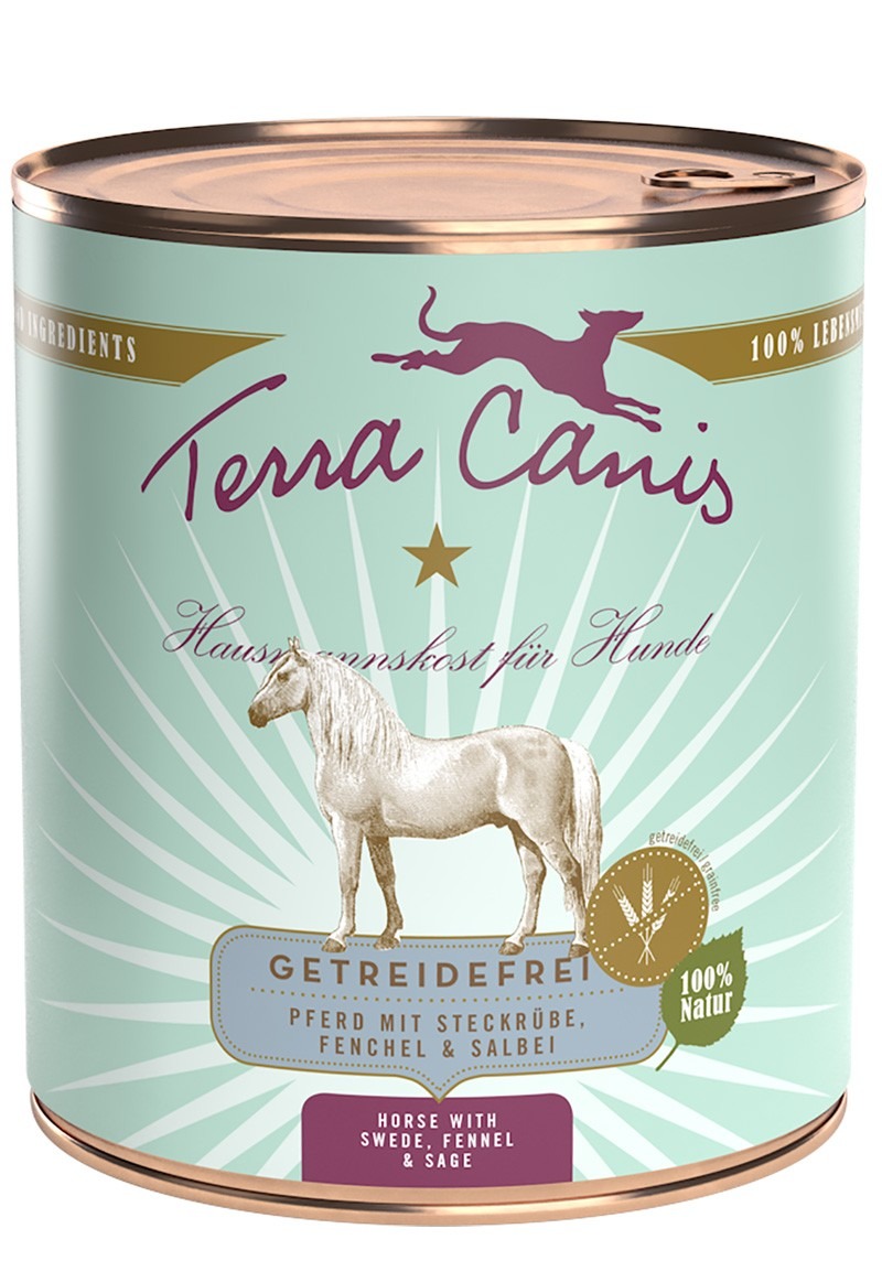 Terra Canis Getreidefrei Pferd mit Steckrübe, Fenchel und Salbei Hunde Nassfutter 800 g