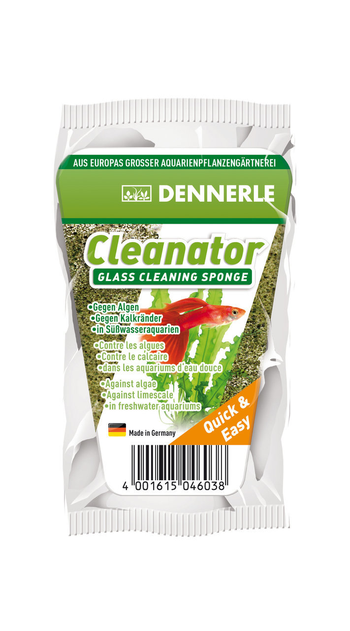 Dennerle Cleanator Glass Cleaning Sponge, für Süßwasseraquarien, entfernt Algen & Kalkränder, 1 Schwamm, Made in Germany.