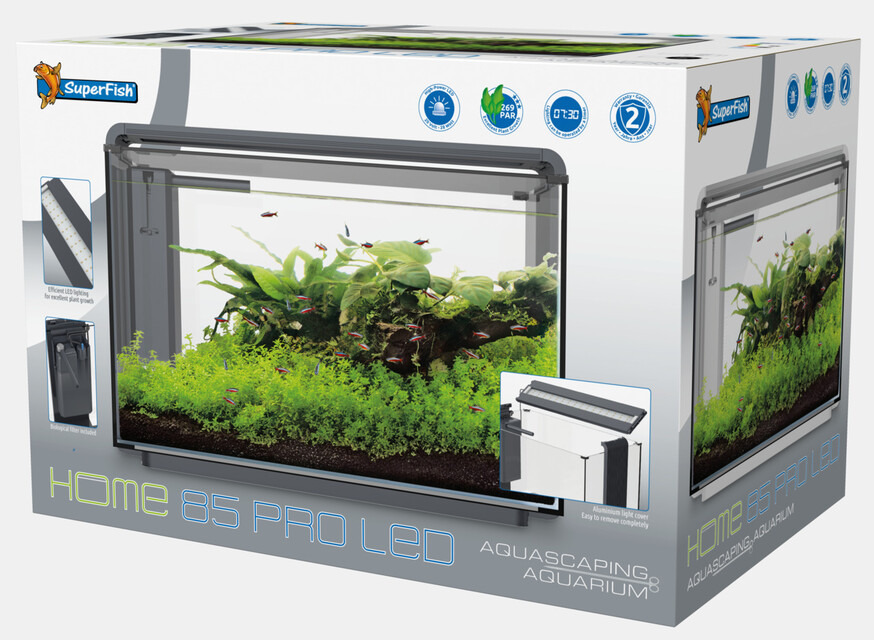 Superfish Home 85 Pro LED Aquarium, für Süßwasserfische, LED-Beleuchtung, fördert Pflanzenwachstum, einfach, modern, 85 Liter.