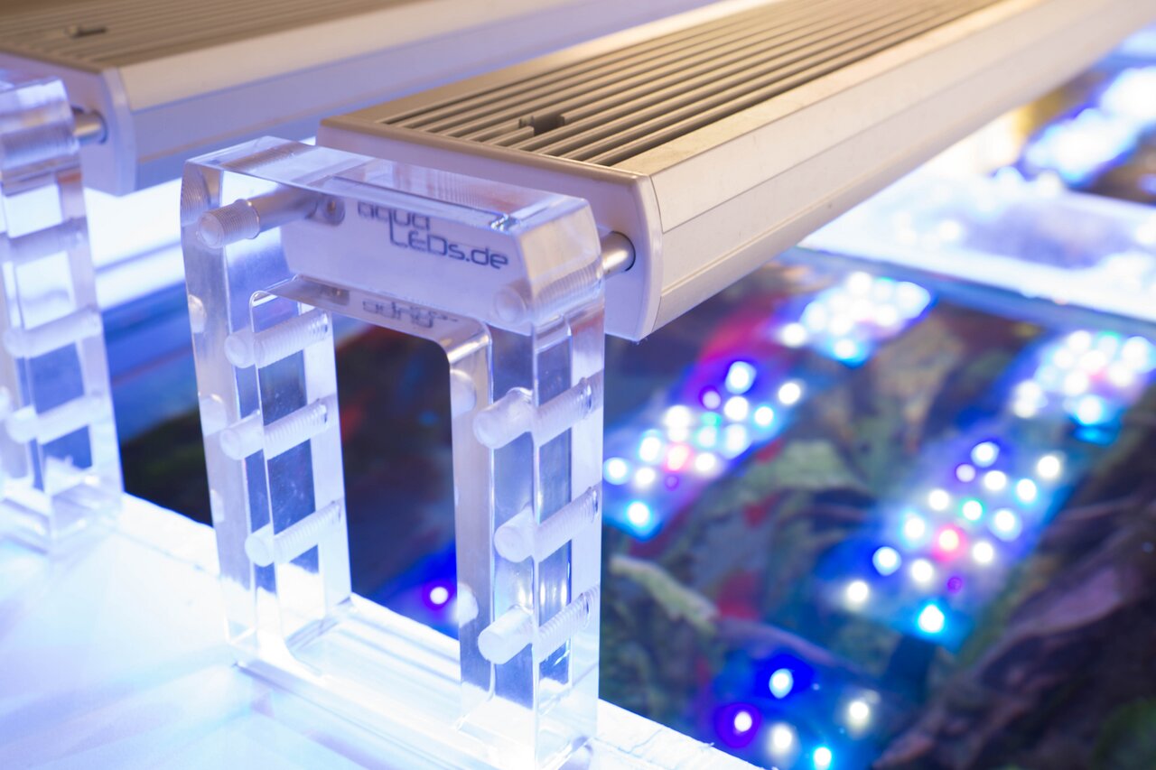 aquaLEDs LED-Aquarienbeleuchtung, ideal f. Aquaristik-Enthusiasten, intensives farbenfrohes Licht, stabiler Halterungsrahmen.