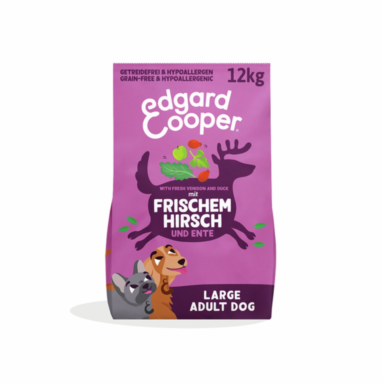 Edgard & Cooper Hundefutter Large Adult Dog, frischer Hirsch & Ente, getreidefrei, 12 kg, für erwachsene Hunde großer Rassen.