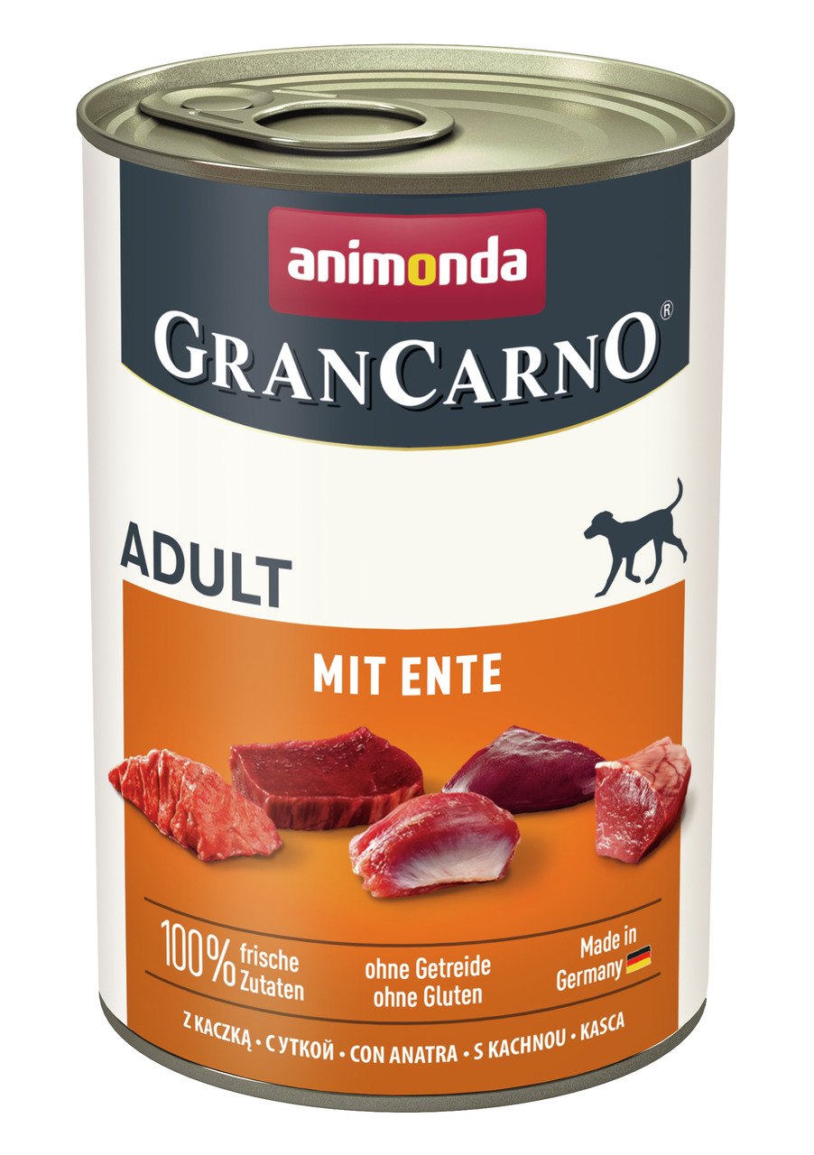 Animonda GranCarno Adult, für ausgewachsene Hunde, Ente, 100 % frische Zutaten, ohne Getreide-Gluten, Made in Germany, 400 g.