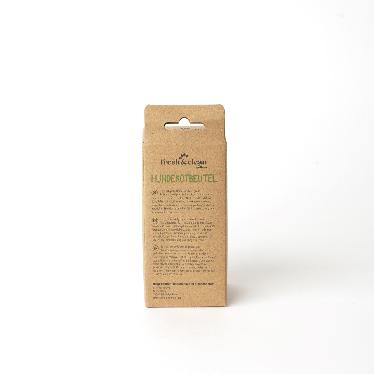 Fresh & Clean Hundekotbeutel, für Hundebesitzer, biologisch abbaubar, umweltfreundlich, brauner Karton, Menge nicht erkennbar.