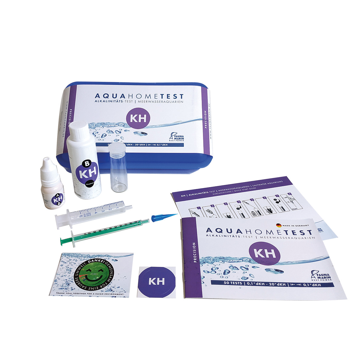 Fauna Marin AquaHomeTest KH: Alkalinitätstest für Meerwasseraquarien, 50 Tests, inkl. Zubehör. Zielgruppe: Aquarienbesitzer.