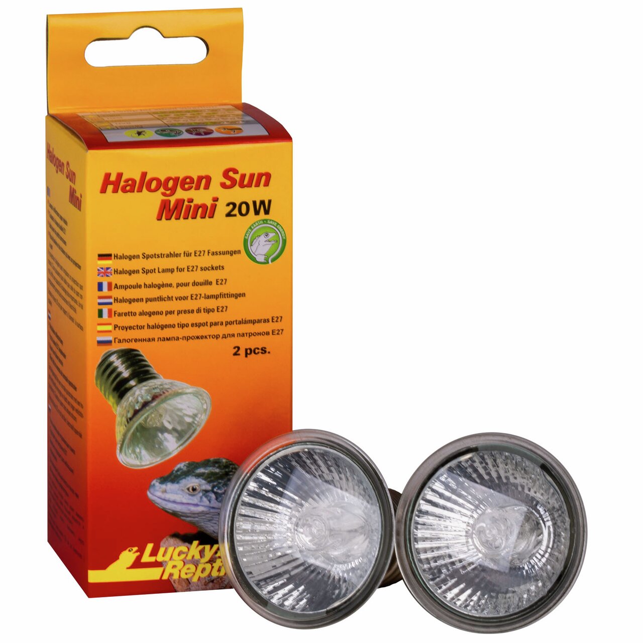 Lucky Reptile Halogen Sun Mini 20W, Halogen-Spotlampe für Reptilien, E27, 2 Lampen, optimale Wärme & Licht, ideal für Terrarien.