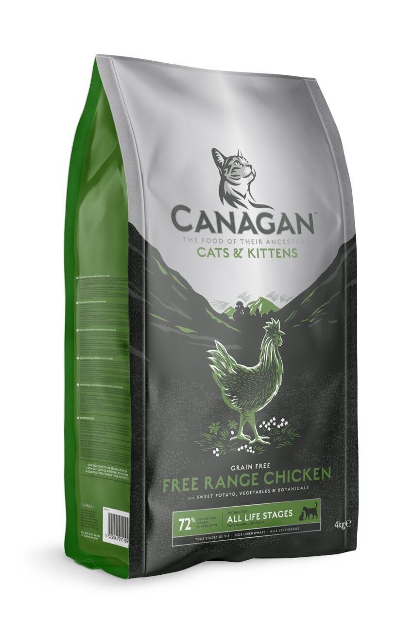 Canagan Cats & Kittens Free Range Chicken Trockenfutter für Katzen und Kitten, getreidefrei, 4 kg, für alle Lebensphasen.
