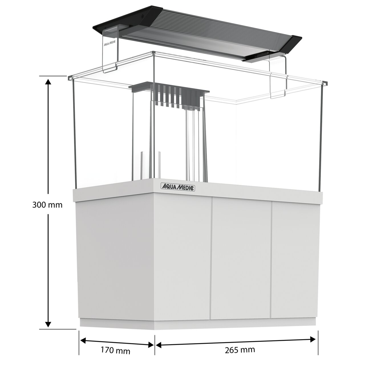 Aqua Medic Cubicus 170: Aquarium für Süß--Meerwasser, 170x265x300 mm, mit Filter & LED, modernes Design für Aquaristik-Fans.