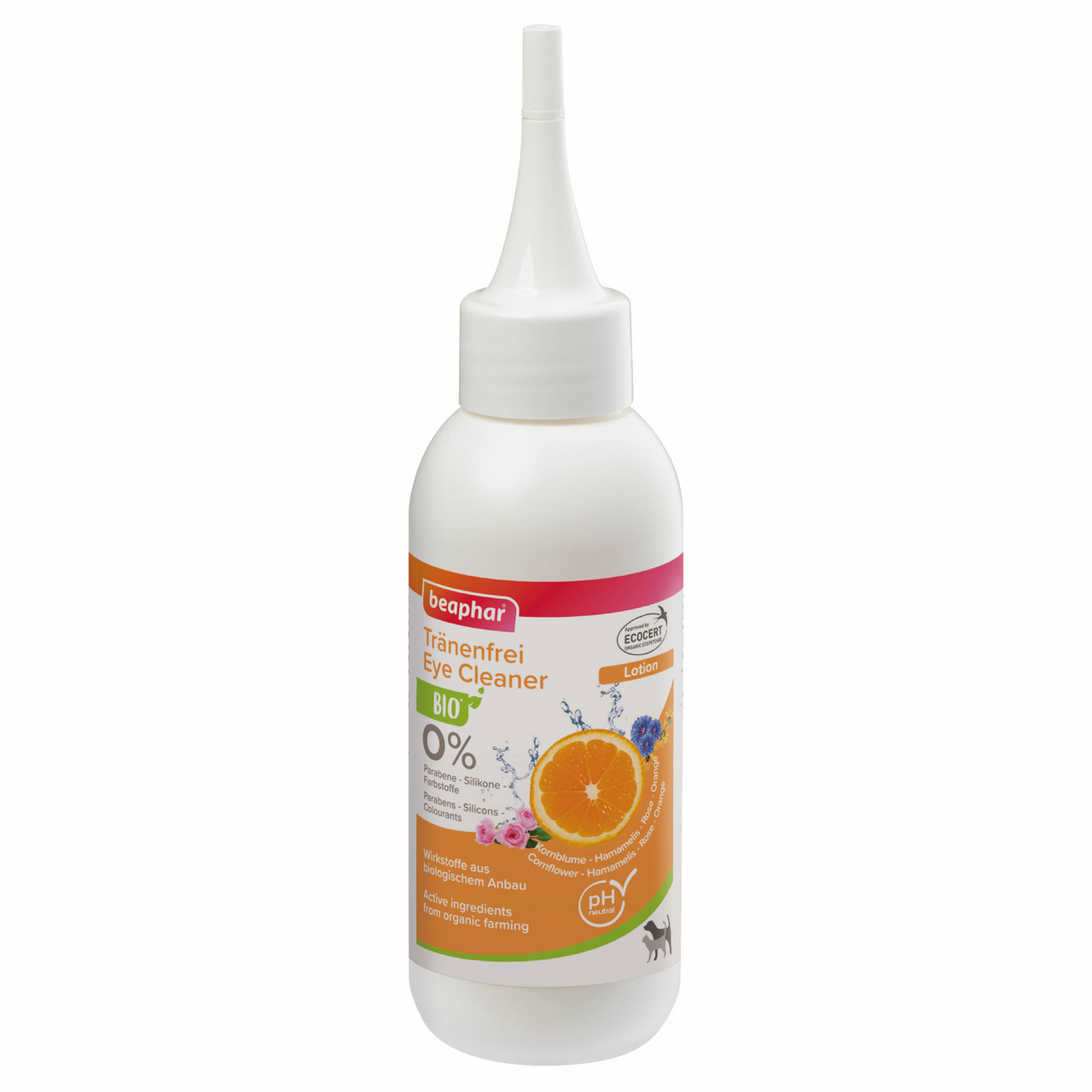 beaphar Tränenfrei Eye Cleaner BIO, Katzen, Kornblume+Kamille, pH-neutral, bio, ohne Parabene+Silikone, weiße Flasche, schmaler Applikator