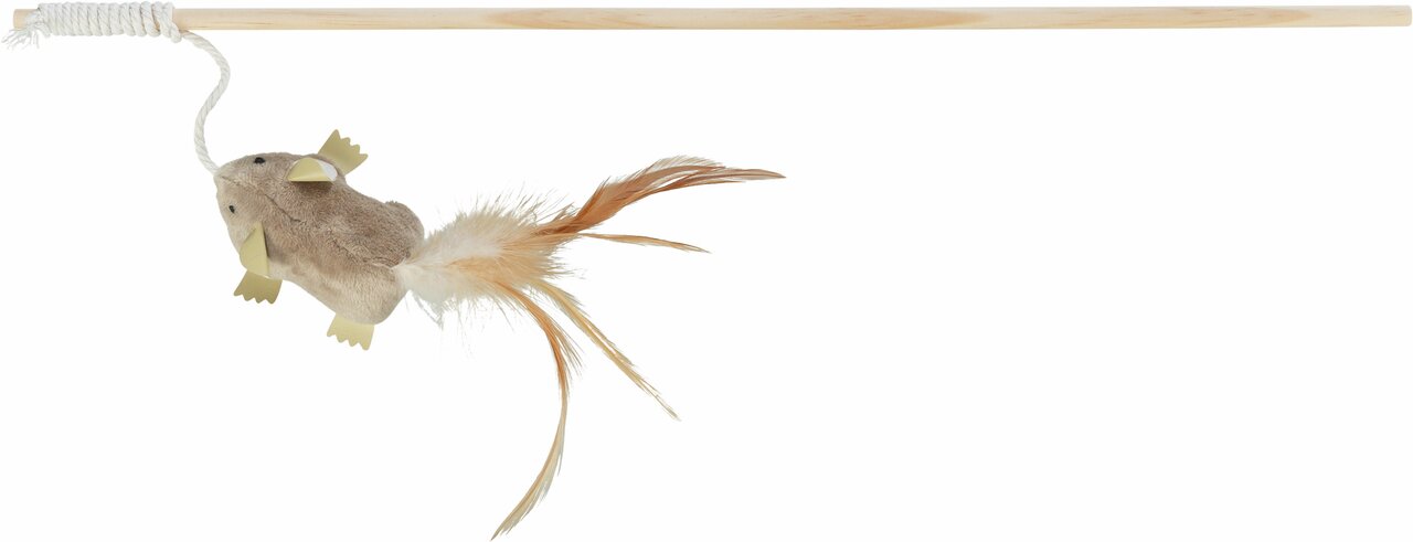 Katzenangel von TRIXIE mit Plüschmaus und Federn, ideal für Katzen, Spielspaß und Bewegung, ca. 50 cm lang.