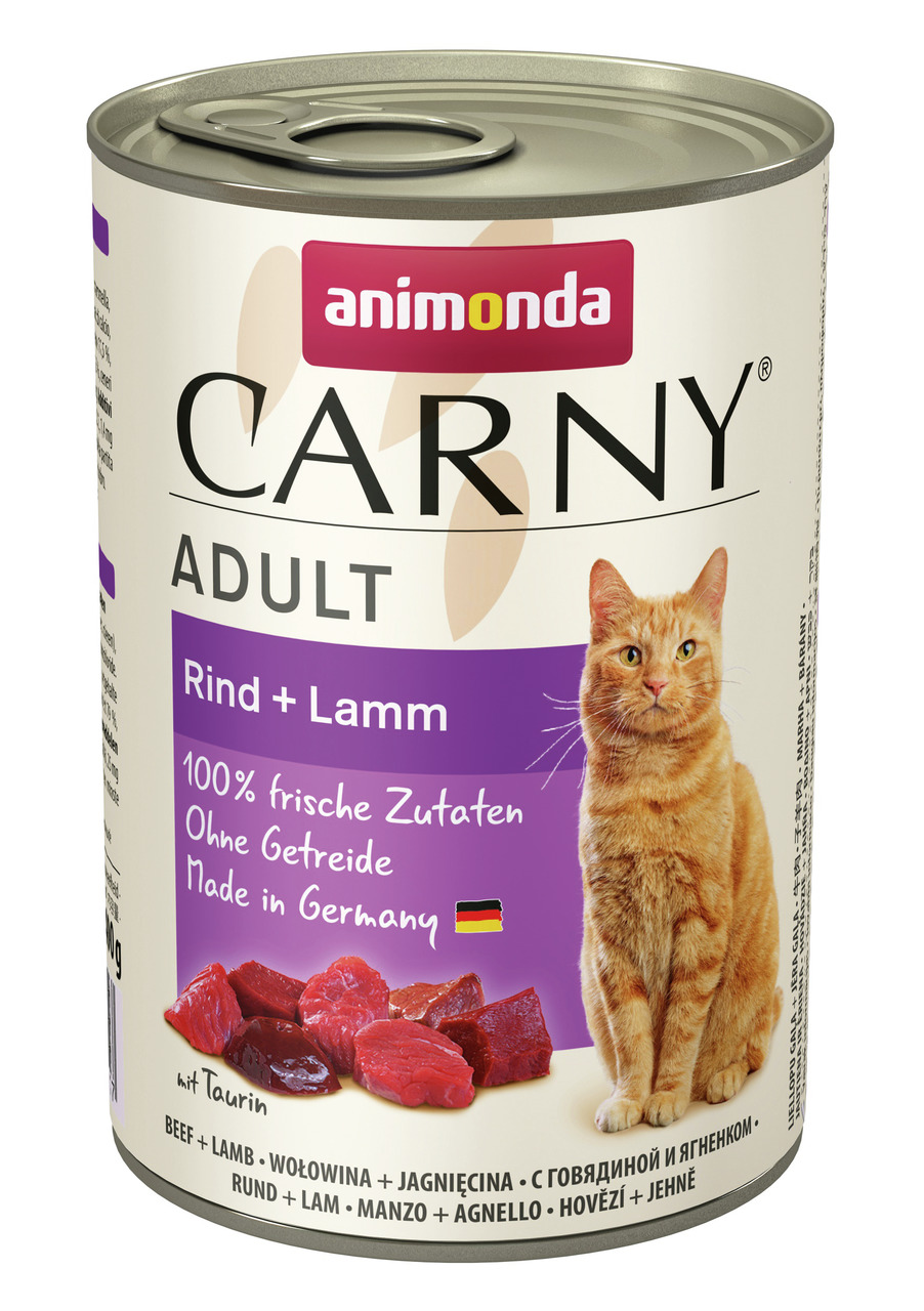 Animonda Carny Adult Katzenfutter, Rind+Lamm, 400 g, für ausgewachsene Katzen, 100 % frische Zutaten, ohne Getreide, Made in Germany.