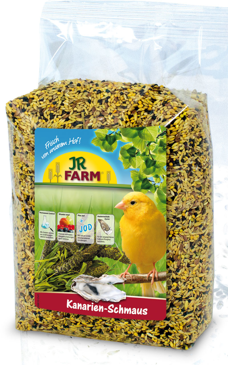 JR FARM Kanarien-Schmaus, Futter f. Kanarienvögel, 1 kg, mit Saaten, Jod & Vitaminen, für ausgewogene Ernährung.
