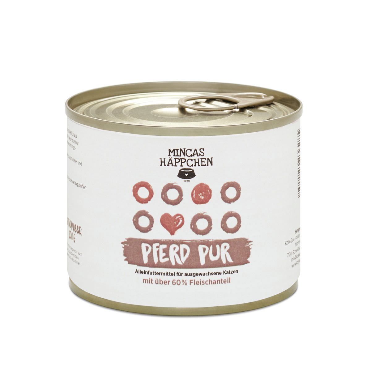 MINCAS HÄPPCHEN – Pferd Pur, Alleinfutter f. erw. Katzen, 60 % Fleisch, Geschm.: Pferd, 400 g.