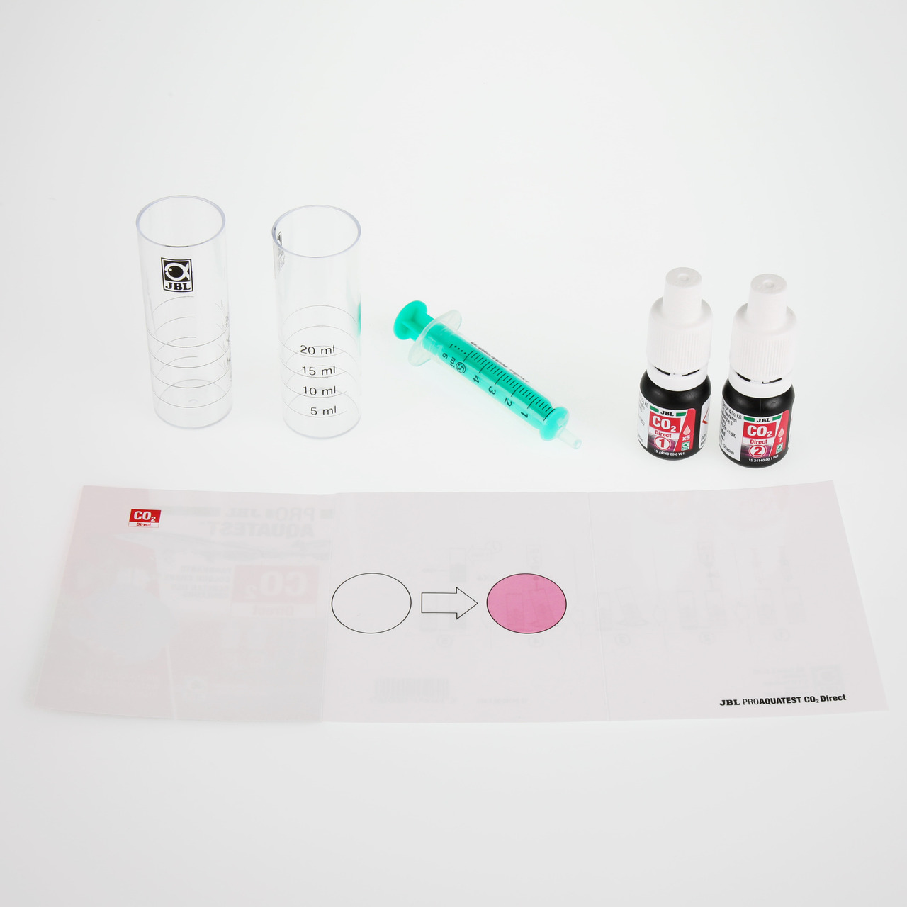 JBL ProAquaTest CO2 Direct Set: Testkit f. CO2-Gehalt im Aquarium, inkl. 2 Behälter, Spritze, 2 Reagenzien, Anleitung