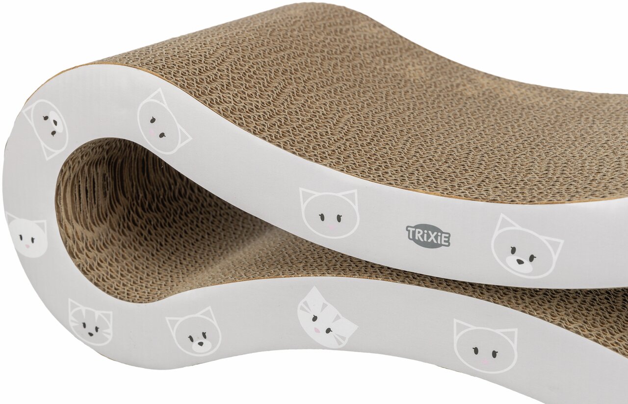 TRIXIE Kratzwellen-Karton für Katzen, robust aus Wellkarton, mit Katzenmotiven, ideal zur Krallenpflege & Spielen.