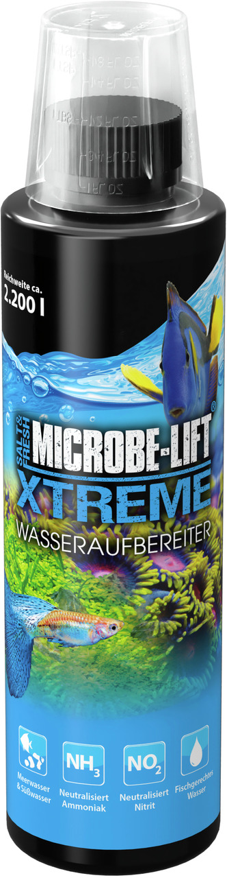 MICROBE-LIFT XTREME, Wasseraufbereiter, 473 ml, für Aquarien (Meer-/Süßwasser), neutralisiert Ammoniak/Nitrit, reicht für 2.200 l.