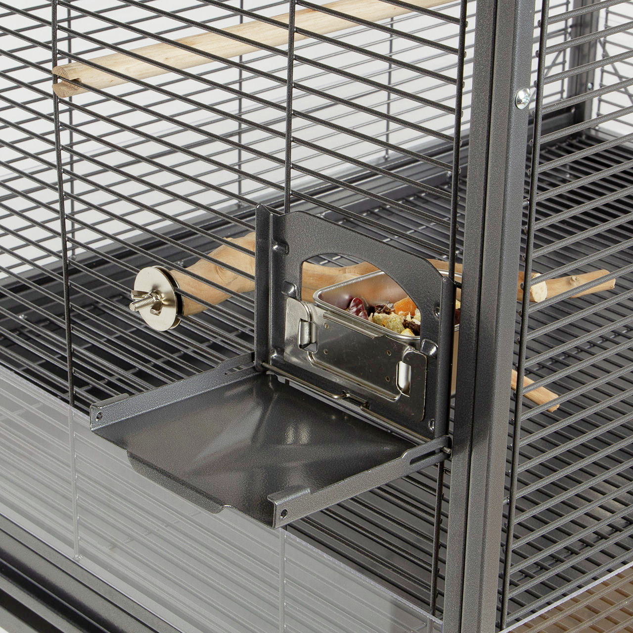 Vogelkäfig Montana, für Papageien/Sittiche, mit Futterklappe & Edelstahlnapf, robustes Metall, Gitterstäbe horiz./vertikal.